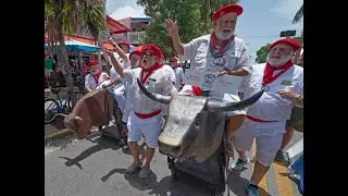 Hemingway Look-Alikes Stage ‘Running of the Bulls’ Spoof in Key West 2024