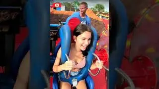 HER SHIRT FALLS OFF! Shows BRA! | Slingshot Ride