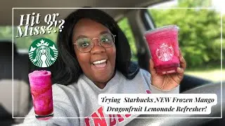 Trying  Starbucks NEW Frozen Mango Dragonfruit Lemonade Refresher! SUMMER DRINKS ☀️