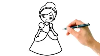 Drawing Cinderella 🩵 Easy Step-By-Step Guide For Kids Drawing Coloring