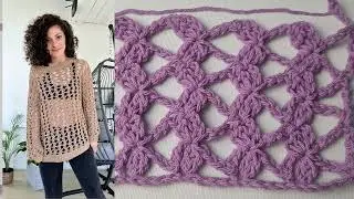 How to crochet lace stitch, mesh top, blouse, sweater. Summer crochet.