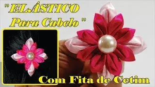 Flor de tecido de cetim, como fazer passo a passo, elástico para cabelo Kanzashi,