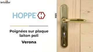 PRESENTATION : Poignée de porte sur plaque Laiton Poli - Entraxe de fixation 195 - Verona HOPPE