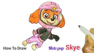 How To Draw + Colour Moto Pup Skye Easy From Paw Patrol 🐶  |  Cartooning Cute Drawings