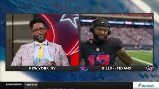 Nico Collins speaks with the CBS crew pregame