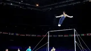 Arthur Nory Working High Bar During Podium Training at 2023 World Championships