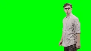 Walks in looks at you green screen