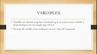 VARIABLES IN MATLAB