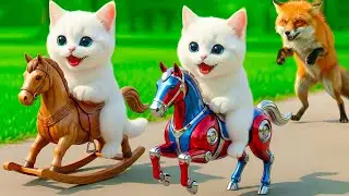 Kitten and Mommy Cat Horse Racing in Heartwarming Story | Funny Cats Videos AI