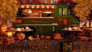 Autumn Cozy Coffee Truck Ambience | Autumn Day Sounds, Crunchy Leaves, Chatter