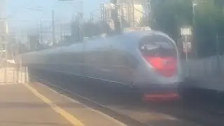 Электропоезда Ласточка, Сапсан, ЭТ2М, и электровоз ЭП2К на ж/д станции Останкино, 19 июня 2023 года