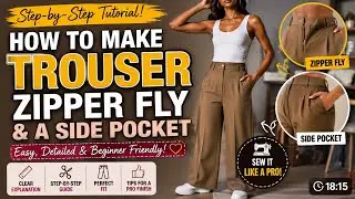 How to Make TROUSER Zipper Fly and A Side Pocket/Beginners Friendly