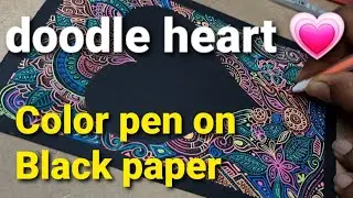 doodle heart drawing 💕 color pen on black paper | card design