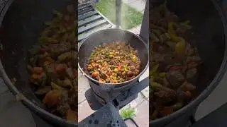Лагман со стручковой фасолью в казане