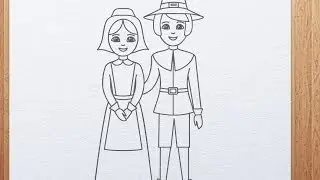 Drawing of Pilgrims for Thanksgiving Day