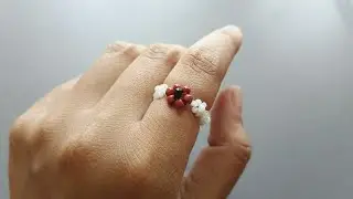 cincin manik bunga | how to make a flower bead ring