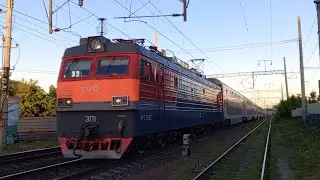 На закате! Электровоз ЭП1-357 с поездом №357С Имеретинский курорт-Уфа, следует на переходе СНИИМ
