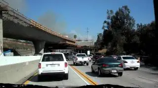 Fire on 210 East Freeway in Arcadia near Gold Line Construction