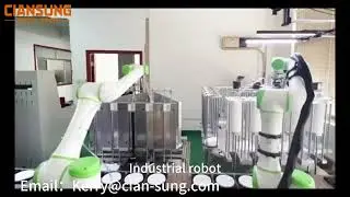 Collaborative robot ice-cream packaging lid sticking spoon, flexible automatic assembly line ,