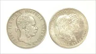 [6/6] Srebrne monety Austro-Węgierskie z Franciszkiem Józefem I. 2 floreny x2.