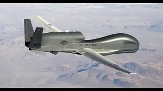 An American Global Hawk drone flies in the sky over Donbass