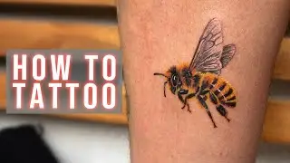 Color Tattoo Tutorial on Real Skin - How to Tattoo for Beginners - Bee 🐝