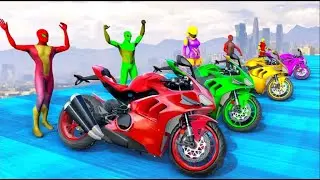 Superheroes, motorcycle,  Spider-man Mcqueen Gta V / Car Stunt Game الأبطال الخارقين على دراجة نارية