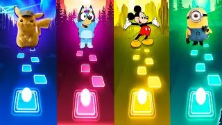 Pikachu VS Bluey VS Mickey Mouse VS Minions || Tiles Hop EDM Rush