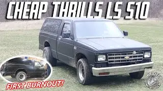 FIRST BURNOUT! The DIRT CHEAP LS Swapped S10 Drag Truck leaves its mark on my Dads Garage!
