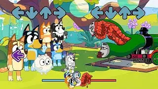 FNF 7 Bluey Characters VS my ALL Cursed Thomas (Can Can) FNF - Friday Night Funkin'