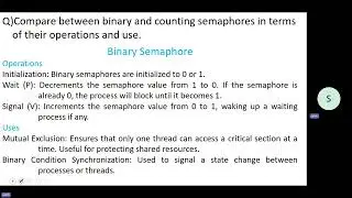 Compare between binary and counting semaphores in terms of their operations and use.