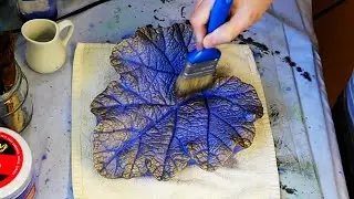 Concrete Leaf With Bronze Blue Patina Paint FX