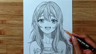How to Draw Anime Girls Simple | Drawing Kaori Miyazono Step by Step #697 |  Cong Dan Art