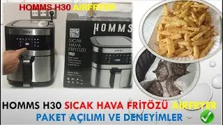 Homms H30 Sıcak Hava Fritözü | XXL 7 Litre Geniş Hazneli Dokunmatik 8 Ön Ayarlı Airfryer İnox