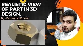 Polished Brass metal nut 3D design.