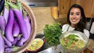 Making Thai Green Curry Using  Eggplant, Thai Basil and Peppers From the Garden