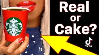 ASMR REALISTIC CAKE STARBUCKS CHRISTMAS COFFEE CUP, MACARON, EDIBLE SNOW         MUKBANG 먹방 TIKTOK