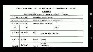 11th Quarterly Exam Official Time Table 2024