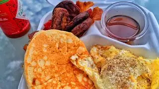 Pancakes Eggs Applewood Bacon & Sausage Breakfast Mukbang!
