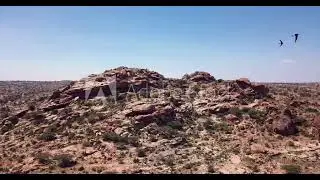4K Footage Aerial View to the Laas Geel, cave formations on the rural outskirts of Hargeisa, Somalil