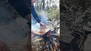 Cooking Deer Meat On A Stone 