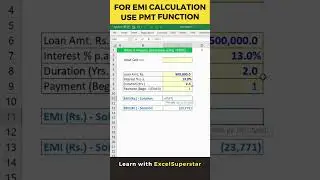 PMT Formula for EMI Calculation in MS Excel | 