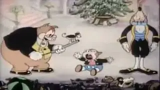 Mickey Mouse throws a cow off a bridge