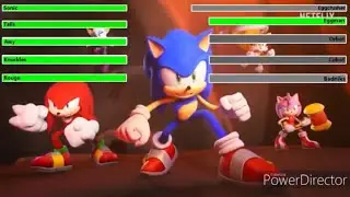 Sonic Prime Season 1 (2022) Sonic, Tails, Amy, Knuckles and Rouge vs. Eggman with healthsbar