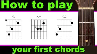 How to play your first easy guitar chords, guitar lesson.  Easy absolute beginners guitar course