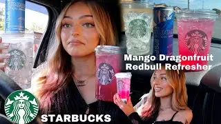 Trying the Viral STARBUCKS MANGO DRAGONFRUIT REDBULL REFRESHER👀🥭 | KASHA