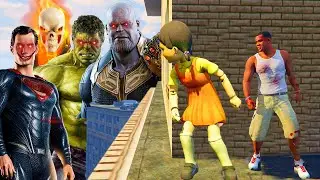 Franklin play HIDE AND KILL with Squid Game Doll & AVENGERS In GTA 5...