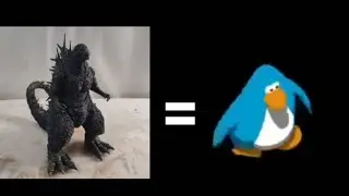 Godzilla Bailando como el pingüino del club penguin