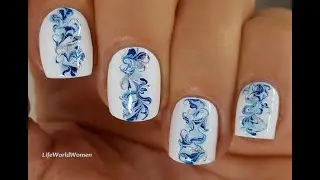 Winter NAIL ART Inspiration 2021 ~ White & Blue Dry Marble Nails Design