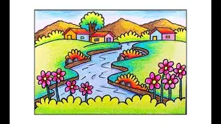 BEAUTIFUL SCENERY NATURE DRAWING/EASY SCENERY DRAWING/NATURE DRAWING/HOW TO DRAW SCENERY/VILLAGE